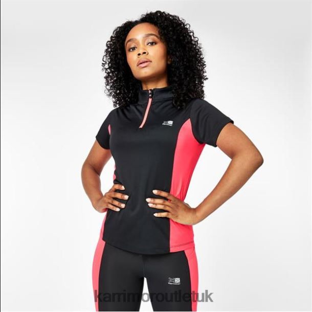 Karrimor Boots UK - Clothing Karrimor Quarter Zip Short Sleeve T-Shirt Black/Pink Women R04TL018