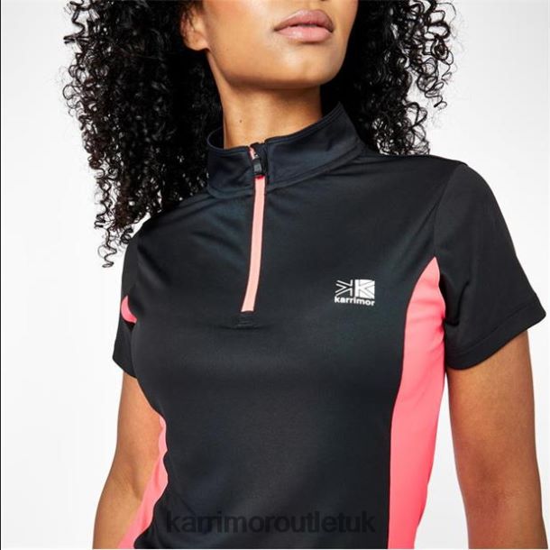 Karrimor Boots UK - Clothing Karrimor Quarter Zip Short Sleeve T-Shirt Black/Pink Women R04TL018